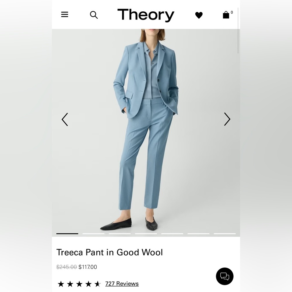 Theory Stone Blue Treeca Pant in Good Wool - Short Inseam